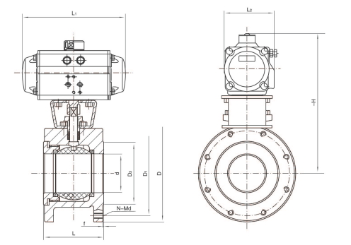 氣動(dòng)對夾保溫球閥結(jié)構(gòu)圖